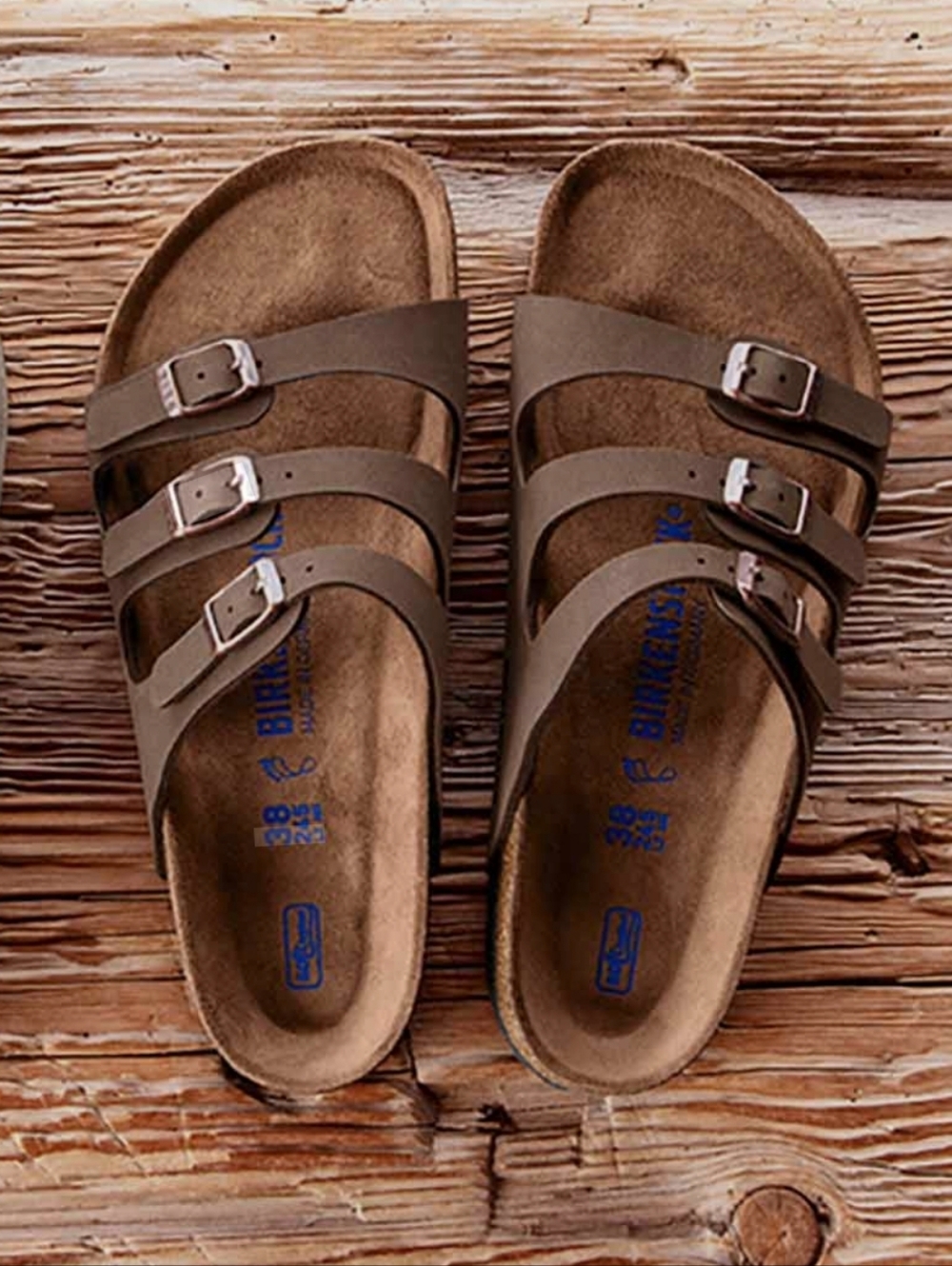 Birkenstock Florida Brown Leather 3 Strap Sandals Slide Womens 10 Casual